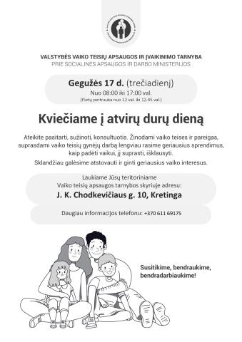 Vaiko teisių apsaugos tarnyba kviečią į atvirų durų dieną