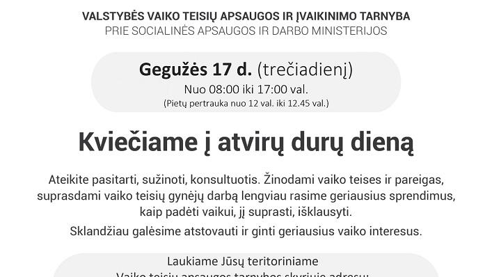 Vaiko teisių apsaugos tarnyba kviečią į atvirų durų dieną